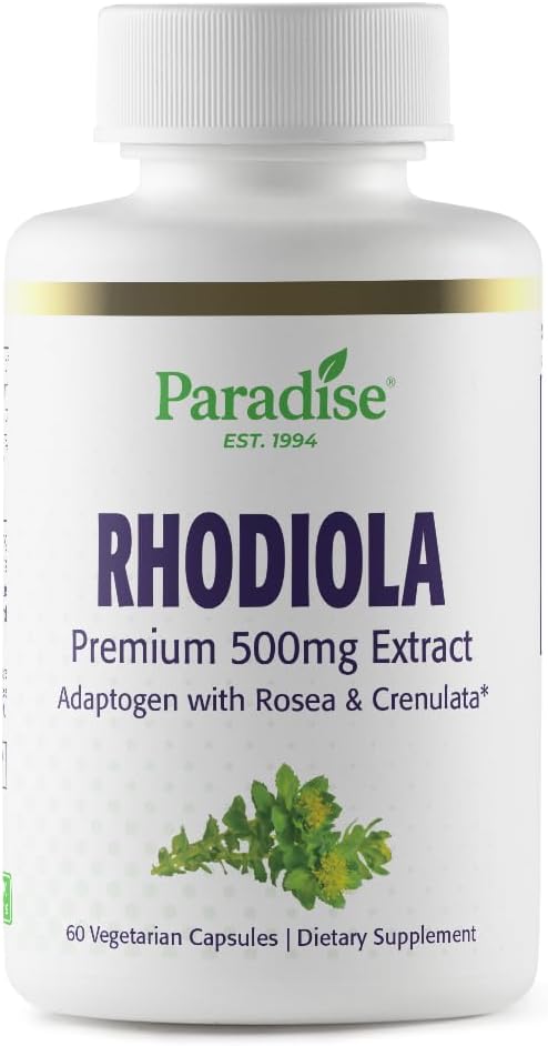 Paradise Herbs Rhodiola Extract 500mg, Adaptogen for Stress Resilience, Vegan, Non-GMO, Gluten Free, 60 Vegetarian Capsules - görsel 1