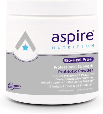 Aspire Nutrition Bio-Heal Pro+ 6-in-1 Probiotic Powder – Daily Probiotic Formula for Women, Men, and Children (30-Day Supply)