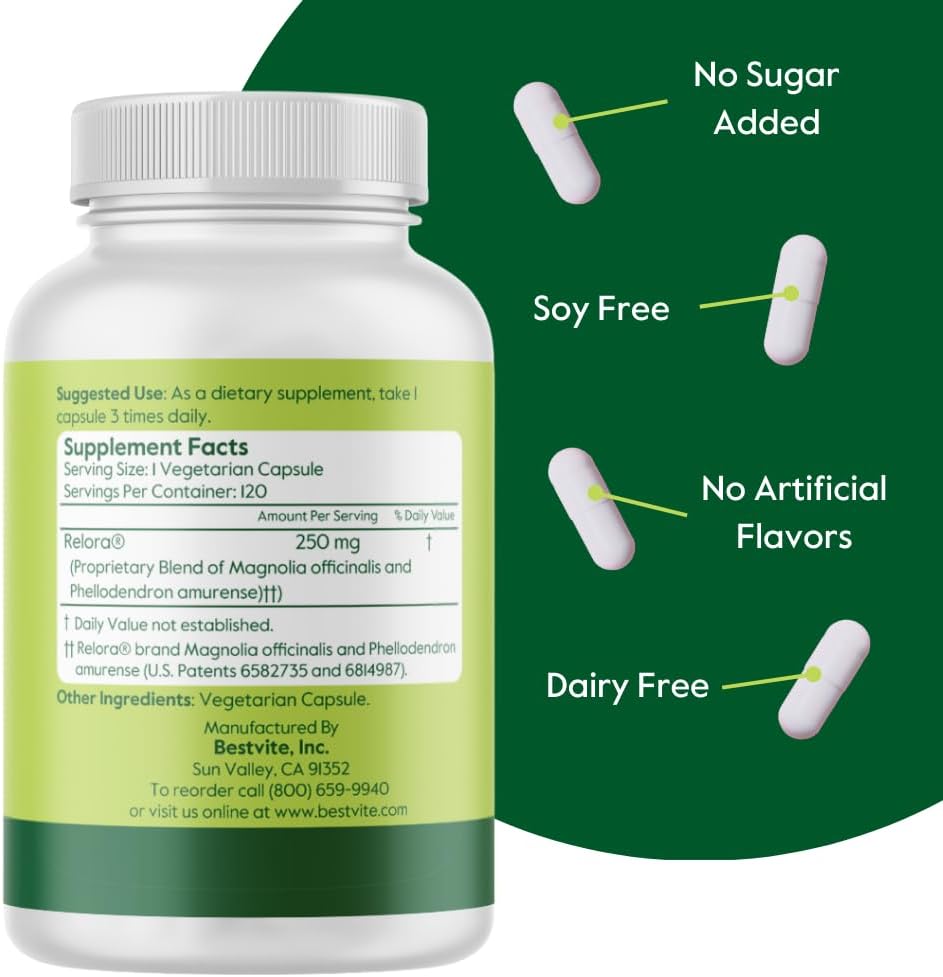 BESTVITE Filler-Free Relora 250mg (120 Veg Capsules) – Clinically Researched – No Stearates – Vegan – No Fillers – Aims to Support Occasional Stress Management* - görsel 3