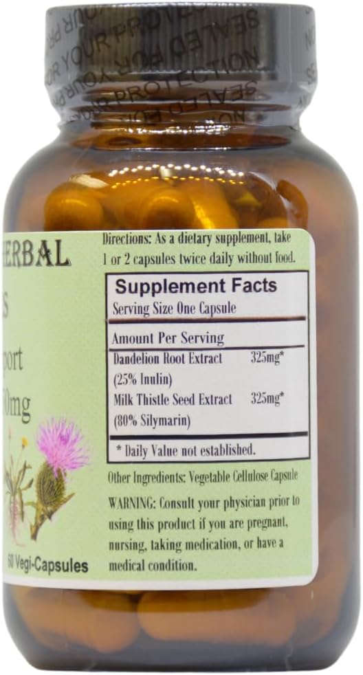 Barlowe's Herbal Elixirs Liver Support Formula | Dandelion Root & Milk Thistle Extract | 650mg per Capsule | 60 Vegan Capsules | Stearate-Free, Glass Bottle - görsel 2