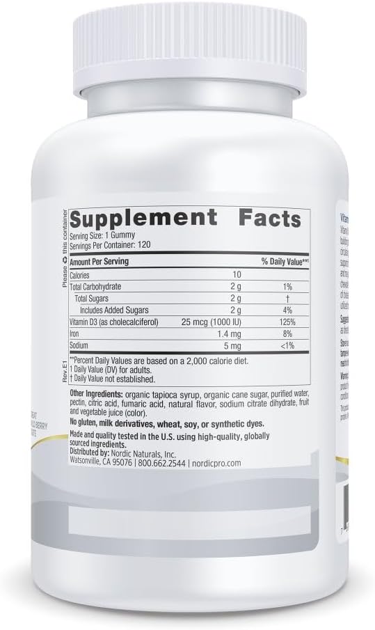 Nordic Naturals Pro Vitamin D3 Gummies, Wild Berry – 120 Gummies – 1000 IU - görsel 2