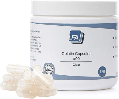 Size 00 Empty Capsules - Clear Gelatine - 120 Count Jar - DIY Supplement Capsules