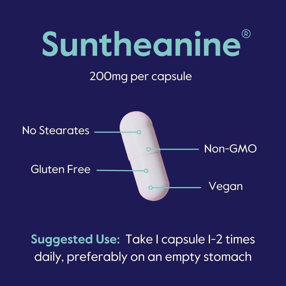 BESTVITE Suntheanine L-Theanine 200mg – Double Strength – 120 Vegan Capsules – Relaxation & Focus Support - görsel 5