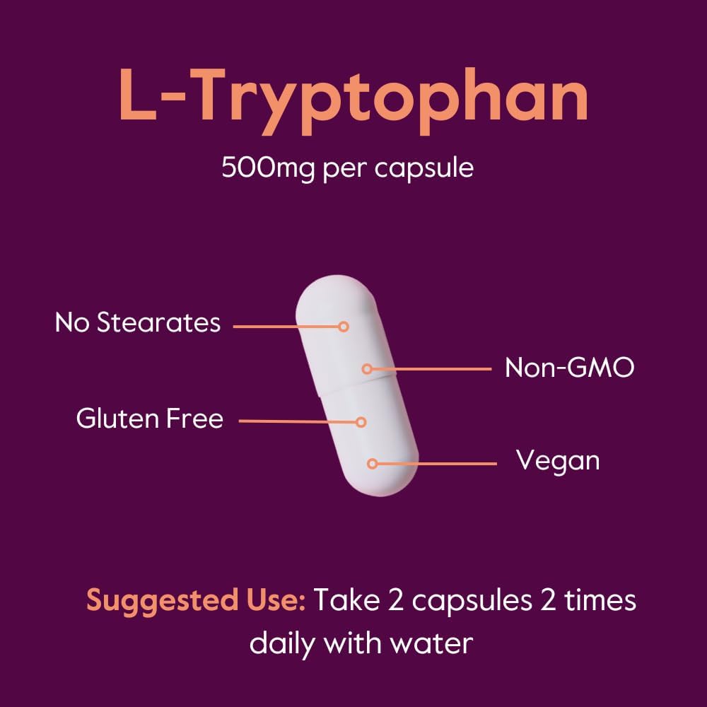 BESTVITE L-Tryptophan 500mg, 120 Vegetarian Capsules - görsel 5