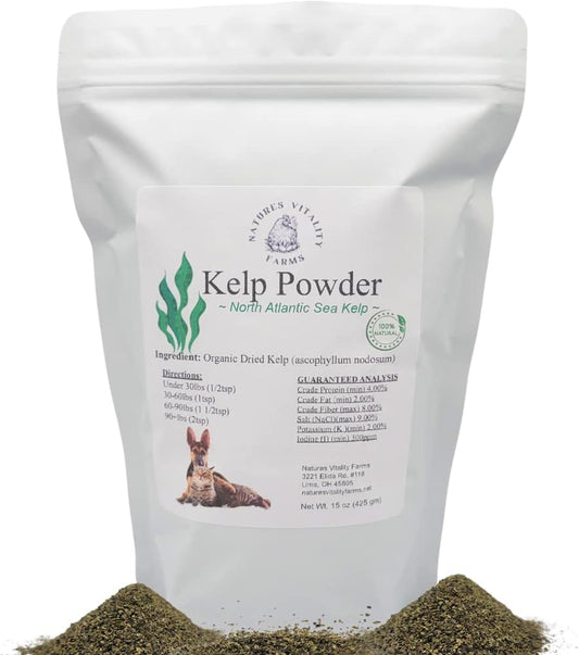 Kelp Powder for Dogs and Cats - Natural North Atlantic Sea Kelp - Vitamins, Minerals & Antioxidants - 15 oz (425 g)