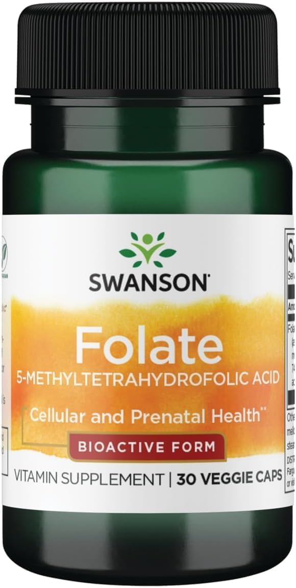 Swanson Folate (5-Methyltetrahydrofolic Acid) 400 mcg 30 Veg Capsules (4 Pack) - görsel 7