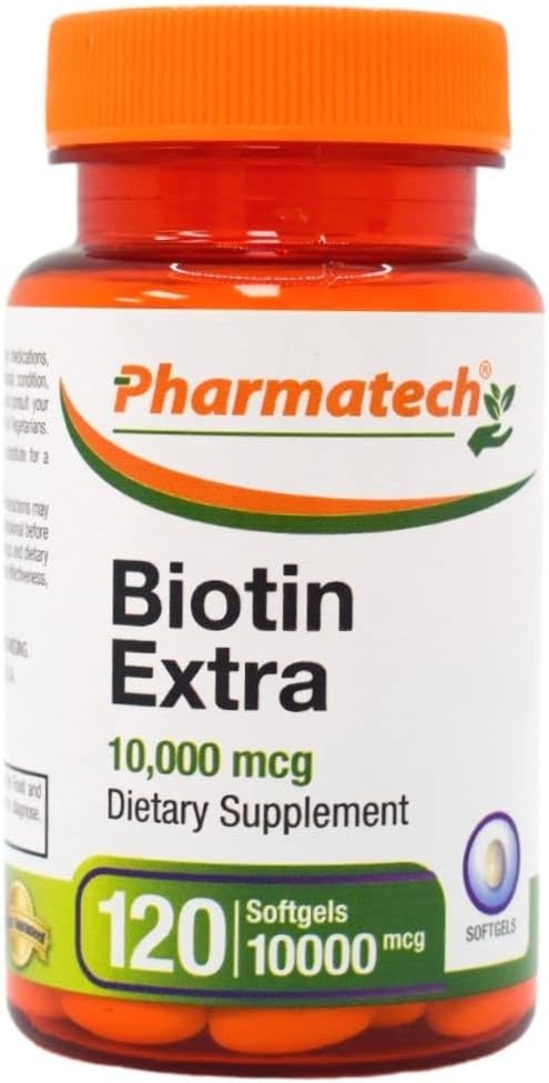 PHARMATECH Biotin 10000mcg Food Supplement for Hair, Skin & Nails - 120 Softgels - görsel 1