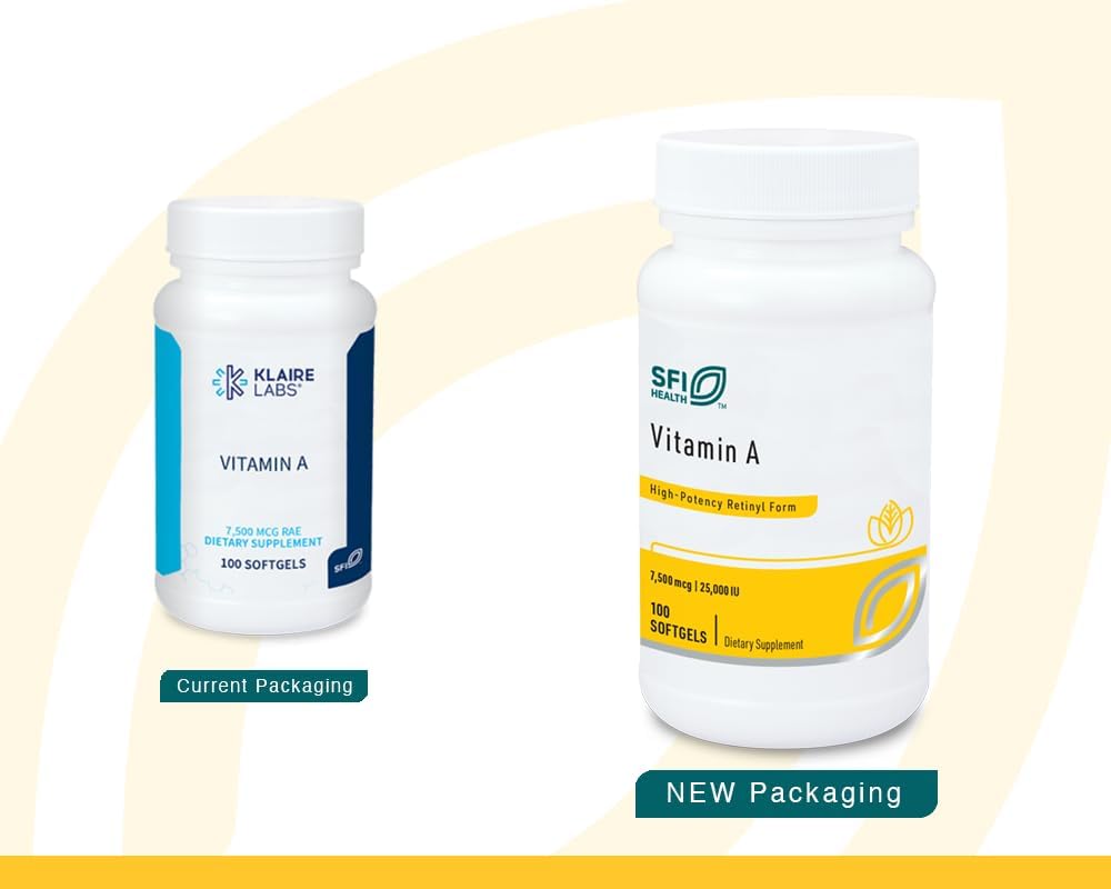Klaire Labs SFI Health Vitamin A - High Potency 25000 IU (7,500 mcg RAE) from Fish Liver Oil, Preformed Retinol Form, 100 Softgels - görsel 2