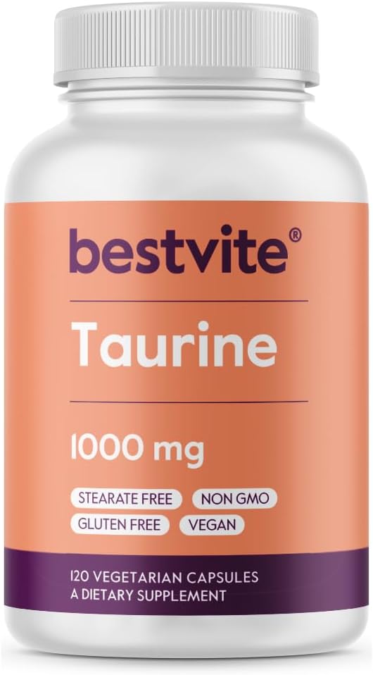 BESTVITE Taurine 1000mg (120 Vegan Capsules) - Pure Amino Acid Supplement - görsel 1
