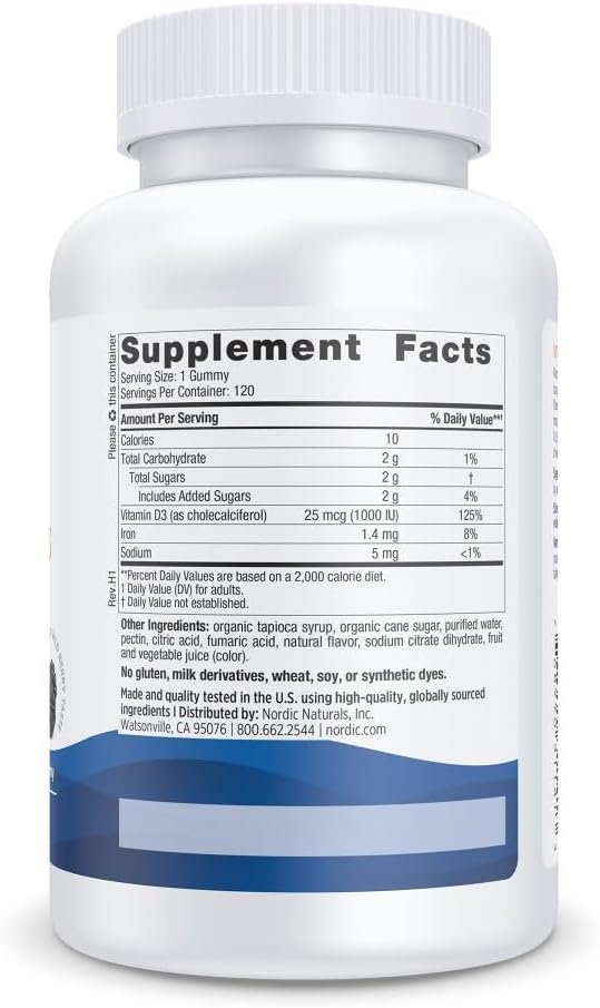 Nordic Naturals Vitamin D3 Gummies, Wild Berry - 1000 IU with Iron - 120 Gummies - görsel 2
