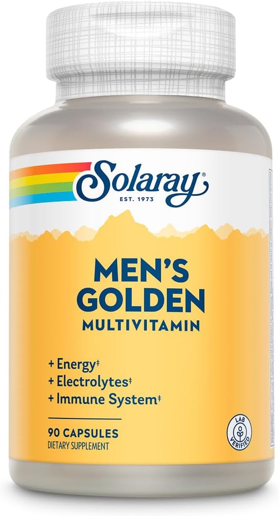 SOLARAY Men’s Golden Multivitamin | Electrolytes, Immunity, Prostate, Energy | Vitamins A, C, E, B1, B2, B6, B12, Vitamin D, Calcium | 90ct, 30 Serv. - görsel 1
