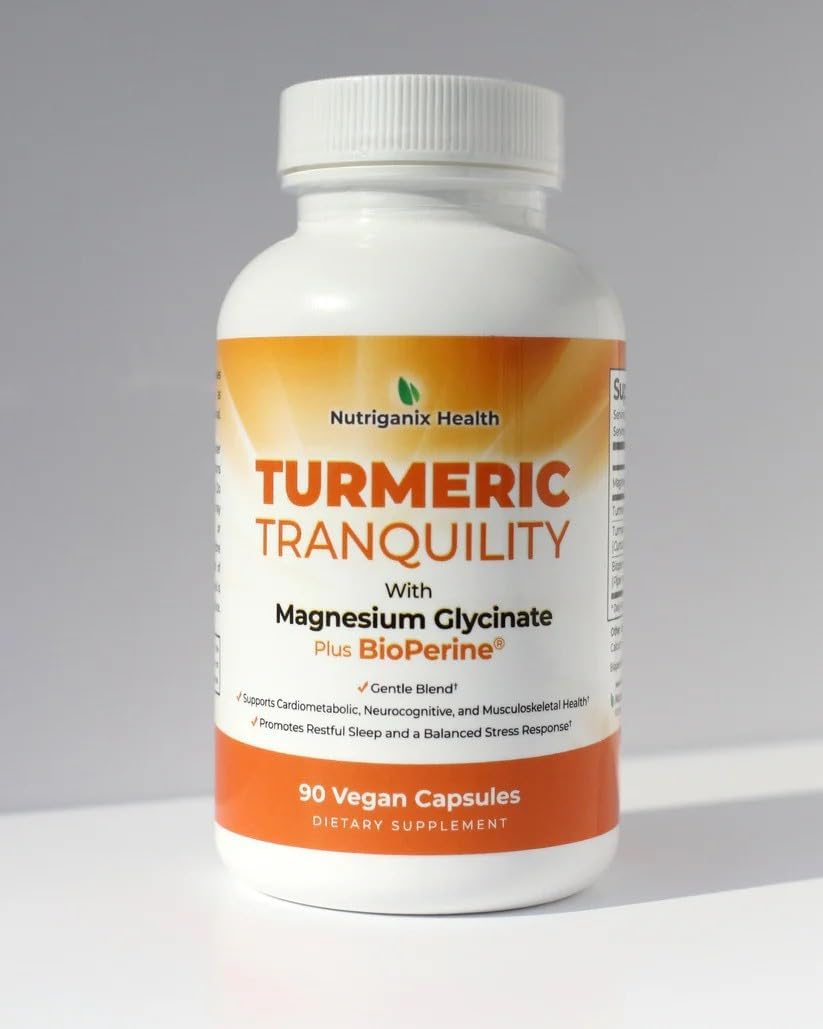 Turmeric Tranquillity Curcumin & Magnesium Glycinate with BioPerine – Support for Stress, Sleep, Heart Health, Muscles, Metabolism, Joint Health* – High Absorption – 270 Capsules (3 Pack) - görsel 1