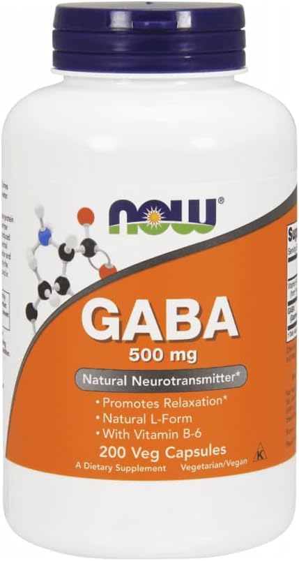 NOW Foods GABA with Vitamin B6, 500 mg, 200 Vegetarian Capsules - görsel 1
