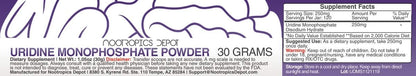 Nootropics Depot Uridine Monophosphate Powder - Disodium Salt, 30 Grammes