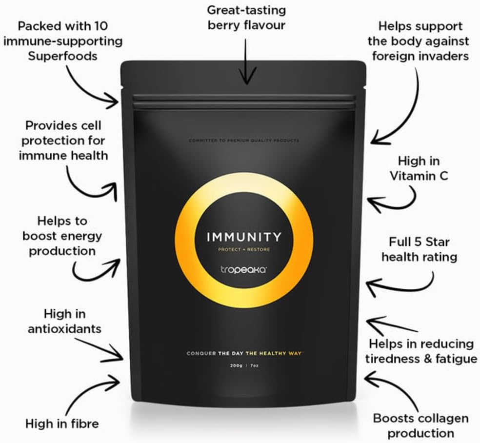Tropeaka Immunity Powder - Immune Support Supplement with Vitamin C & Marine Collagen, 200g (20 Servings) - görsel 3
