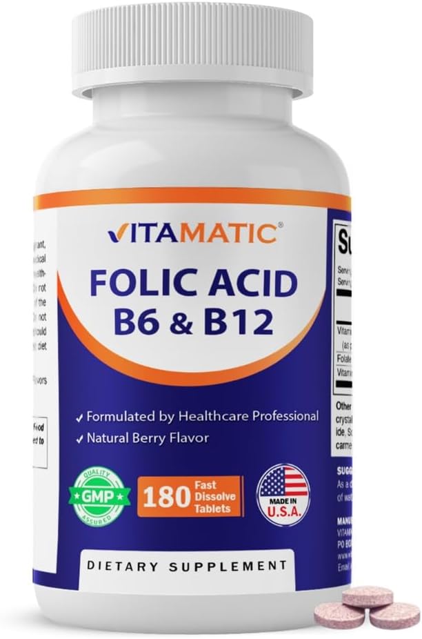 Vitamatic Folic Acid, Vitamin B12 & B6 - 180 Fast Dissolve Tablets - görsel 1