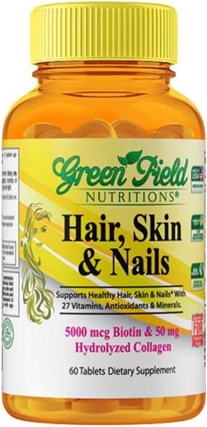 Greenfield Nutritions Halal Biotin Tablets for Adults - 5000mcg Biotin with 50mg Collagen and Minerals - 60 Tablets - görsel 1