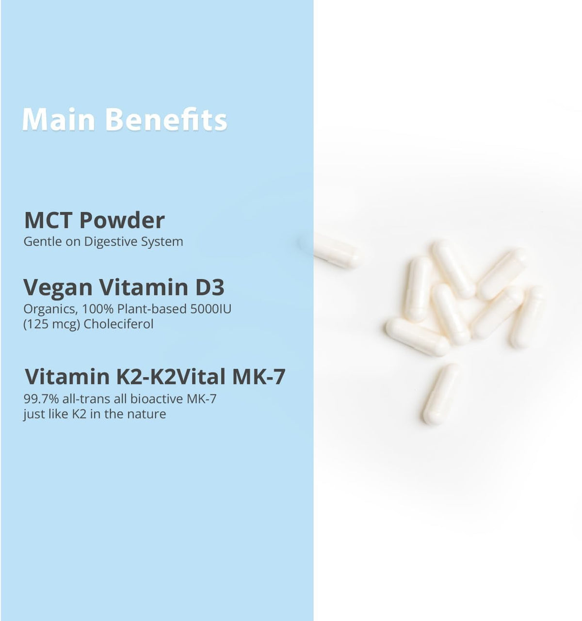 Magceutics Vitamin D3 K2 with MCT, 5000 IU Vegan D3 & 100 mcg MK7 K2 - 30 Capsules - görsel 3