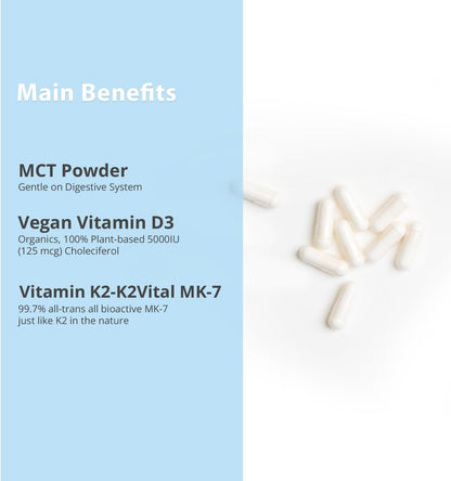 Magceutics Vitamin D3 K2 with MCT, 5000 IU Vegan D3 & 100 mcg MK7 K2 - 30 Capsules