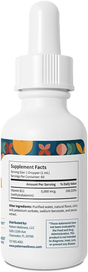 Pattern Wellness Vitamin B12 5000 μg Sublingual Drops – Methylcobalamin – Vegan Citrus - görsel 3