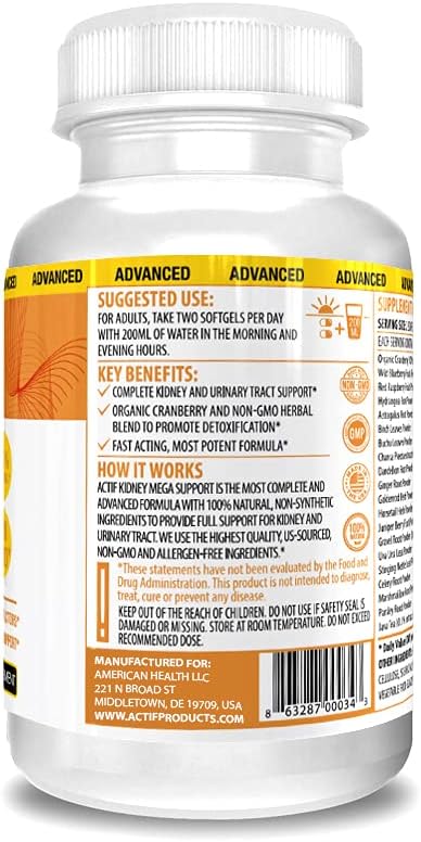Actif Kidney Mega Support with 10+ Advanced Factors and Organic Cranberry - 120 Capsules – Image 2