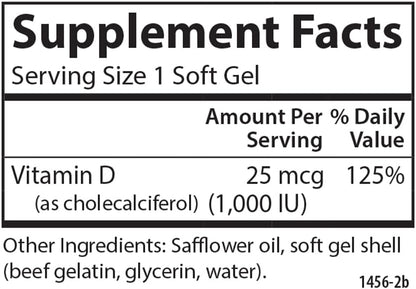 Carlson Vitamin D3 1000 IU (25 mcg) – 360 Softgels for Bone and Muscle Health