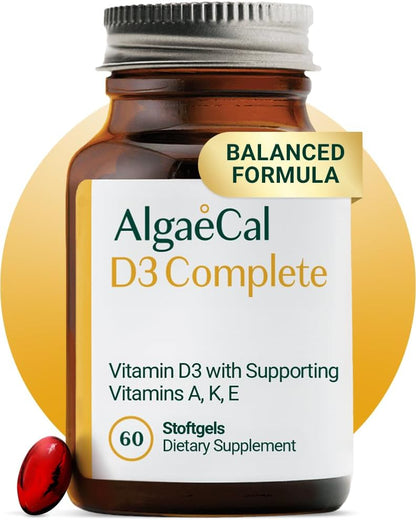ALGAECAL D3 Complete - Vitamin D3, K2, A & E Food Supplement for Immune and Bone Health, 60 Softgels