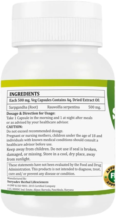 Morsan Health care Sarpgandha (Rauwolfia Serpentina) Capsules – Pack of 2 x 60 Veg Capsules | 500 mg Herbal Extract - görsel 8