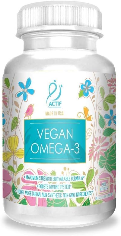 Actif Vegan Omega-3, High Strength Algae Oil Formula with DHA & EPA, Non-GMO, 90 Count - görsel 1