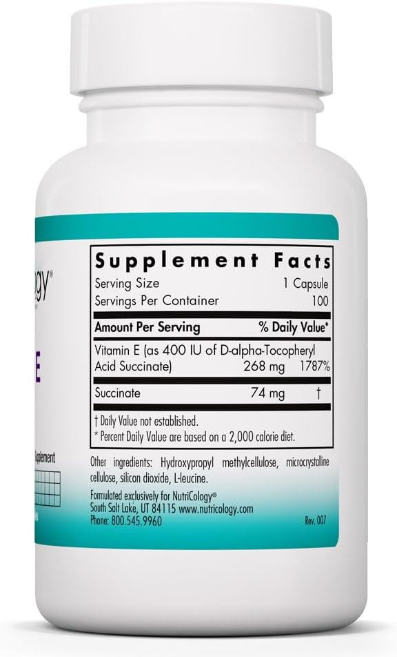 Nutricology Vitamin E Succinate 400 IU - d-Alpha-Tocopheryl Succinate Dry Powder Capsules - görsel 2