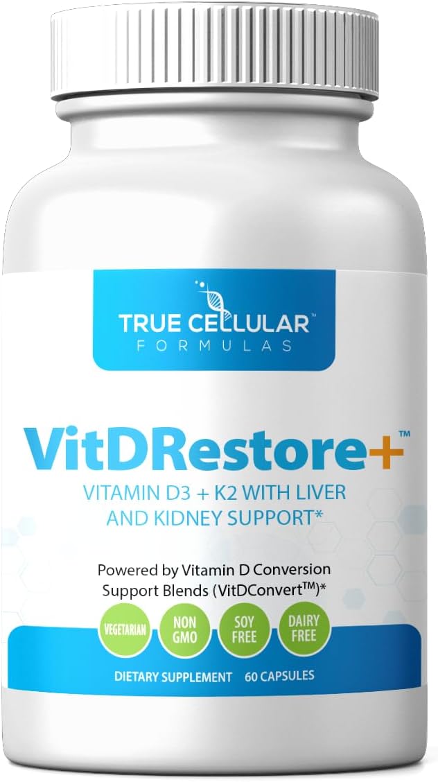 True Cellular Formulae VITDRestore+ - Vitamin D3 + K2 with Liver and Kidney Support, Vegan, Non-GMO - görsel 1