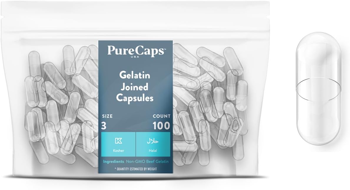 PureCaps USA Empty Gelatine Capsules Size 3 - 5,000 Clear Capsules - Non-GMO Certified - görsel 9