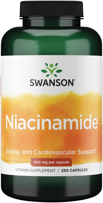 Swanson Niacinamide 500 mg Capsules – Vitamin B3 for Normal Energy Metabolism & Skin Health