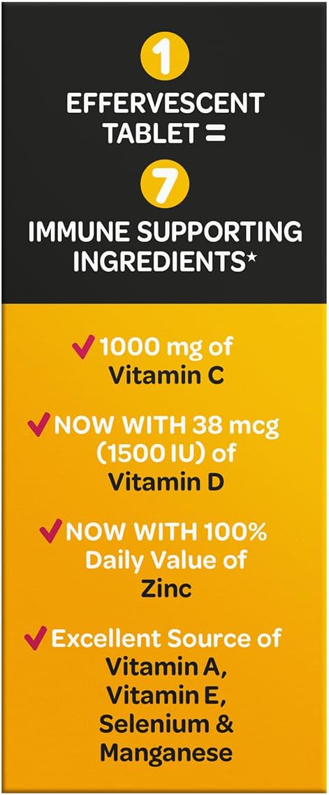 Airborne 1000mg Vitamin C with Vitamin D & Zinc - Sugar Free Effervescent Tablets for Immune Support, Very Berry Flavour with Antioxidants A, C, E - 30 Tablets (Pack of 2) - görsel 4