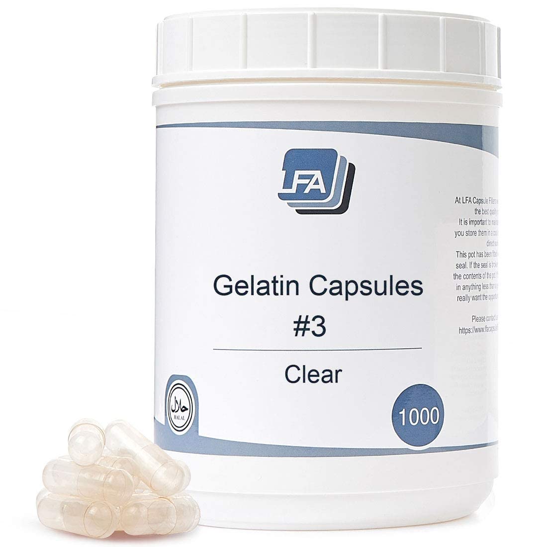 Empty Capsules Size 3 - Clear Gelatine - 1000 Capsules - Fits Capsule Filling Machine Tray - Joined Beef Gel Capsules Easy Snap for DIY Powder Supplement Pills - Certified Halal - görsel 1