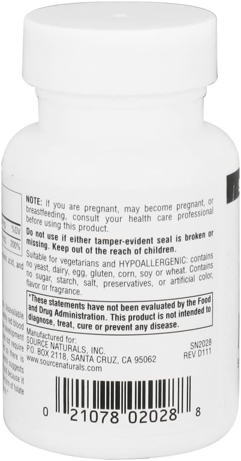 Source Naturals MegaFolinic 800mcg Bioactive Folate, for Brain & Cell Health - 120 Tablets - görsel 3