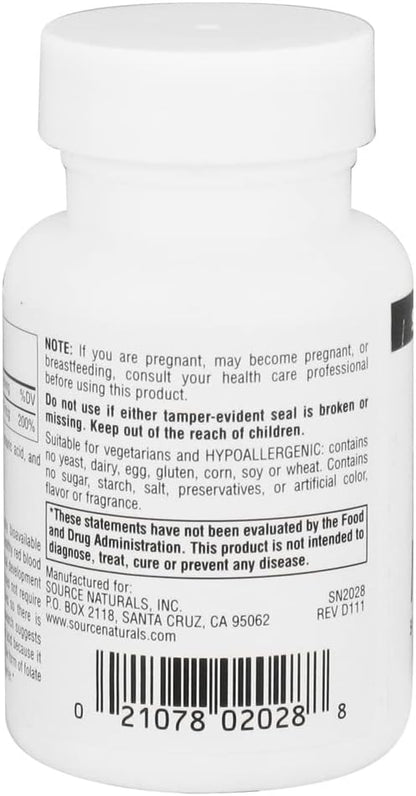 Source Naturals MegaFolinic 800mcg Bioactive Folate, for Brain & Cell Health - 120 Tablets