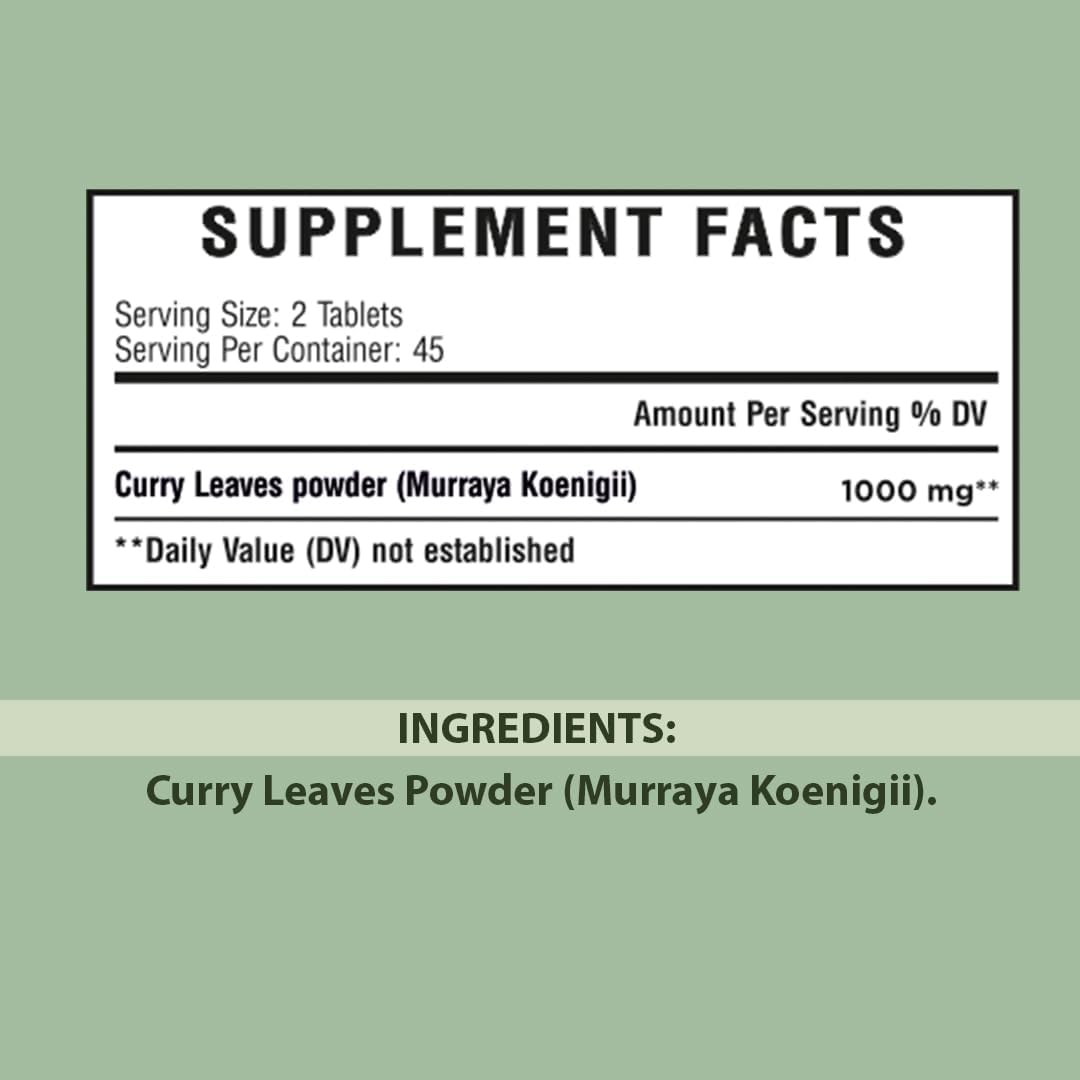 minature Curry Leaves Tablet (Murraya koenigii) - Pure & Natural, 1000mg, 90 Tablets - görsel 2