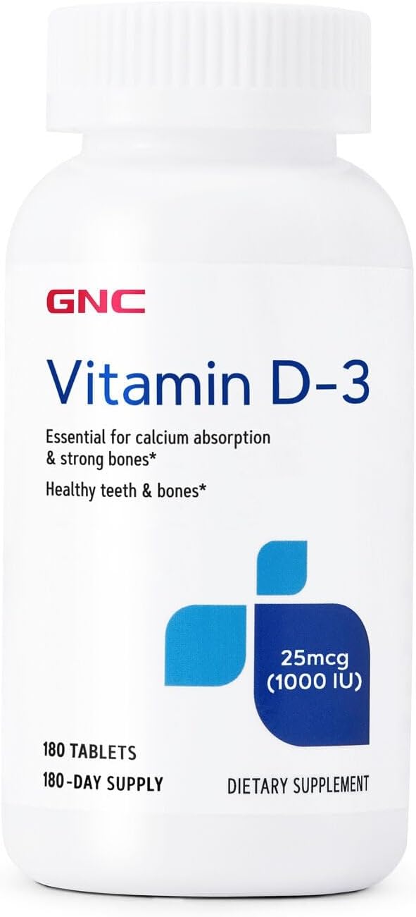 GNC Vitamin D-3 1000 IU (25 mcg) Tablets – Supports Healthy Teeth and Bones, 180 Count - görsel 1