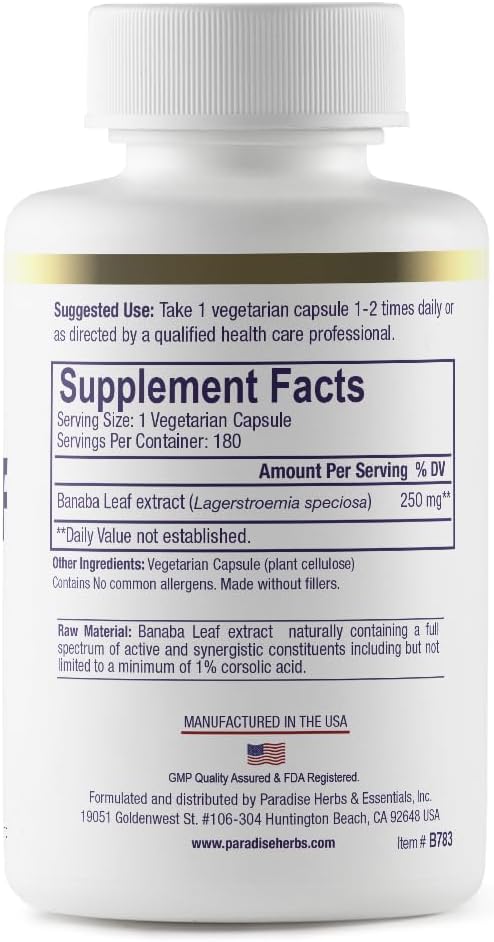 Paradise Herbs Banaba Leaf 12:1 Concentrated Extract - 250 mg, 180 Capsules - görsel 7