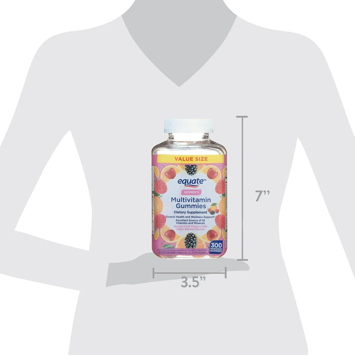 Equate Women's Multivitamin Gummies, 300 Vegetarian Chewable Gummies + Sticker - görsel 3