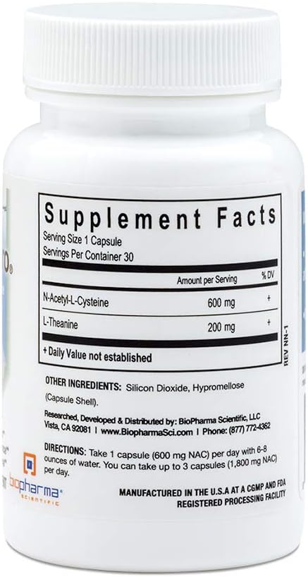 Biopharma Scientific NanoNeuro - Brain Support with NAC 600mg & L-Theanine 200mg, 30 Capsules - görsel 4