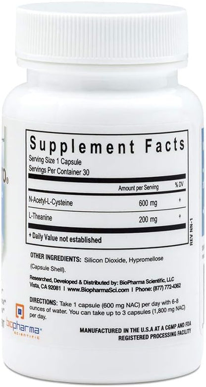 Biopharma Scientific NanoNeuro - Brain Support with NAC 600mg & L-Theanine 200mg, 30 Capsules