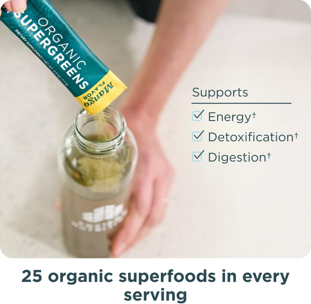 Ancient Nutrition SuperGreens Powder with Probiotics, Organic Mango Flavour, 16 Stick Packs - görsel 6
