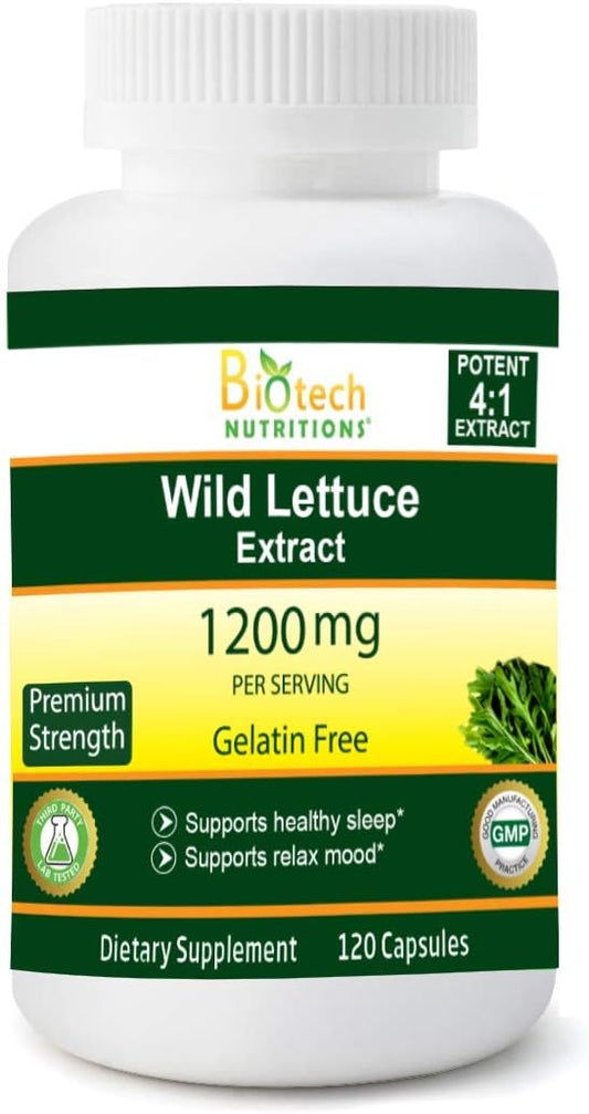 Wild Lettuce Extract 1200mg – 120 Vegetable Capsules – Most Potent Lactuca Virosa – Vegan Non-GMO