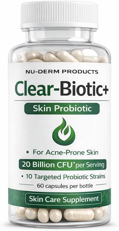 Clear-Biotic Acne Capsules – Probiotic Acne Supplements for Teens and Adults, Hormonal Acne Vitamins, Gut Health for Clear Skin, Non-GMO (60 Capsules) - görsel 1