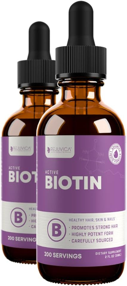 Rejuvica Health Active Biotin – Advanced Liquid Biotin Supplement – 5000mcg Support for Hair, Skin & Nails