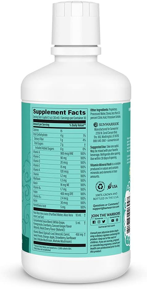 Sunwarrior Vitamin Mineral Rush - Liquid Multivitamin with Aloe Vera, 887 ml - görsel 7