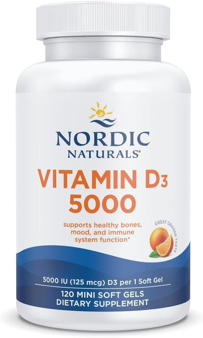 Nordic Naturals Vitamin D3 5000 IU – Orange Flavoured Mini Softgels, 120 Softgels