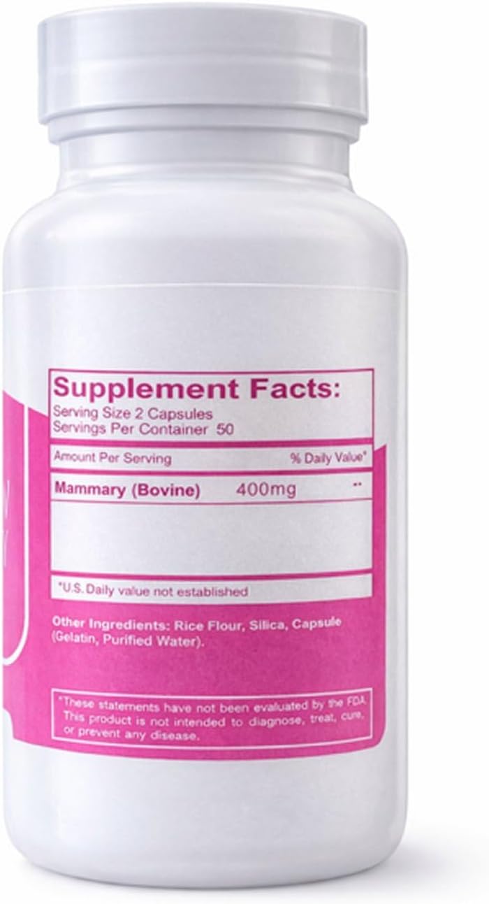 Super R Mammary Glandular Supplement – Bovine Mammary Tissue 400 mg, Non-Hormonal Glandular Supplement, 100 Capsules - görsel 2
